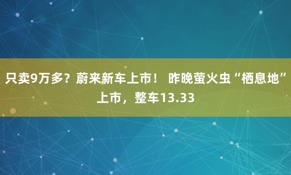 只卖9万多？蔚来新车上市！ 昨晚萤火虫“栖息地”上市，整车13.33