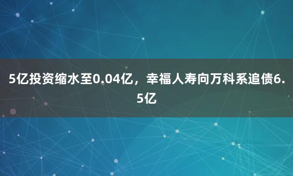 5亿投资缩水至0.04亿，幸福人寿向万科系追债6.5亿
