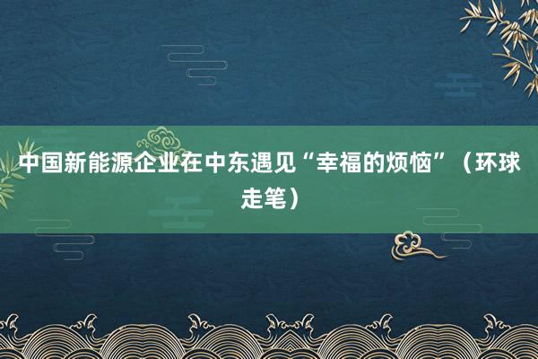 中国新能源企业在中东遇见“幸福的烦恼”（环球走笔）