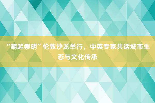 “潮起崇明”伦敦沙龙举行，中英专家共话城市生态与文化传承