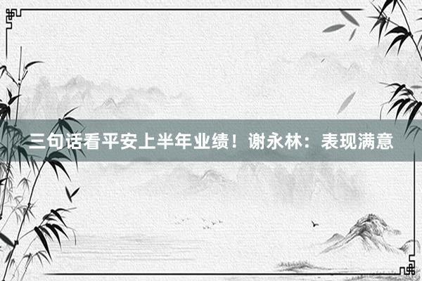 三句话看平安上半年业绩！谢永林：表现满意