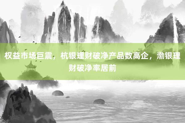 权益市场巨震，杭银理财破净产品数高企，渤银理财破净率居前