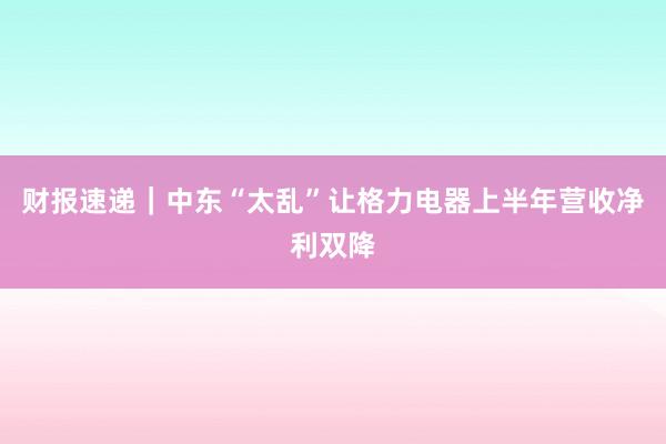 财报速递｜中东“太乱”让格力电器上半年营收净利双降