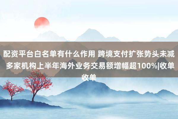 配资平台白名单有什么作用 跨境支付扩张势头未减 多家机构上半年海外业务交易额增幅超100%|收单