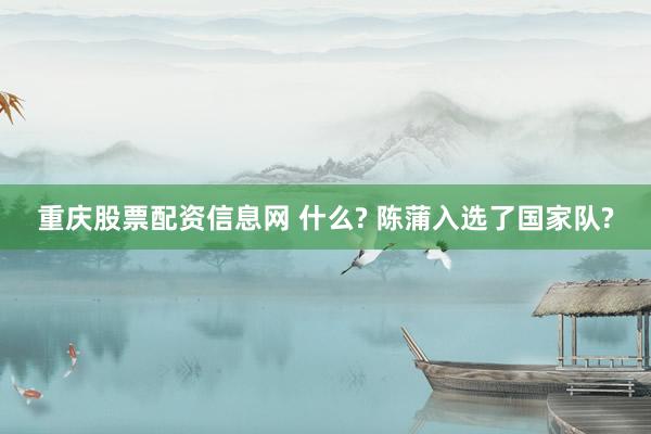 重庆股票配资信息网 什么? 陈蒲入选了国家队?