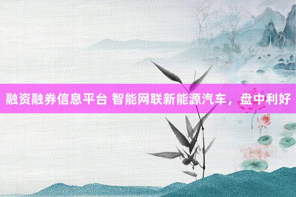 融资融券信息平台 智能网联新能源汽车，盘中利好