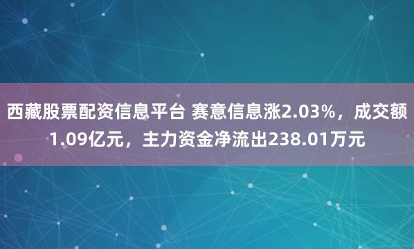 西藏股票配资信息平台 赛意信息涨2.03%，成交额1.09亿元，主力资金净流出238.01万元