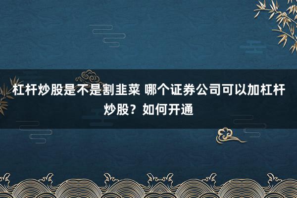 杠杆炒股是不是割韭菜 哪个证券公司可以加杠杆炒股？如何开通
